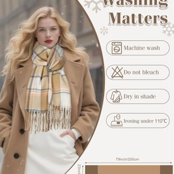 Oversized Plaid Winter Scarf Soft Cashmere-Like Acrylic Warm Shawl Wrap - Picture 5 of 8